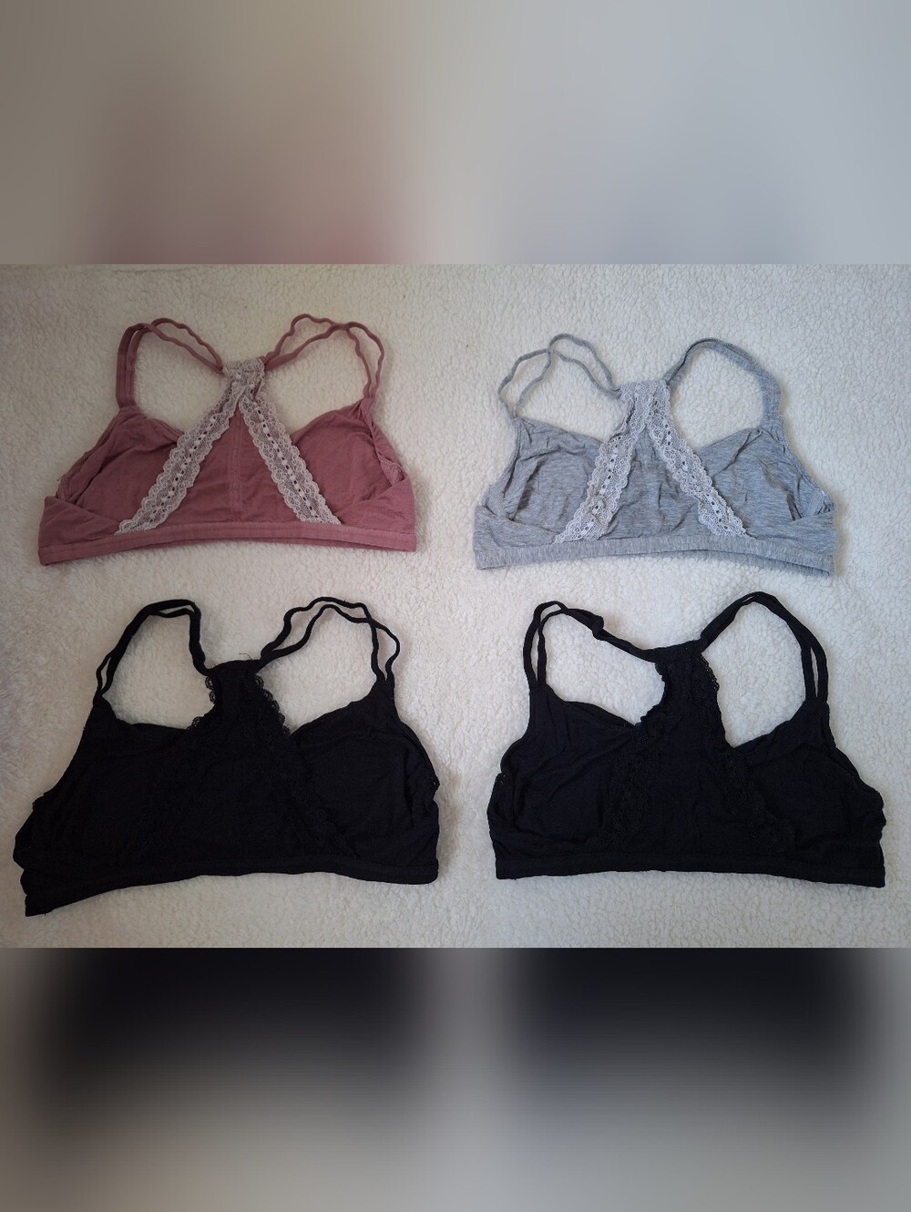 4 Pack Watson's Women's Lace Trim Racer Back Bra Bralette - Pink, Gray, Black